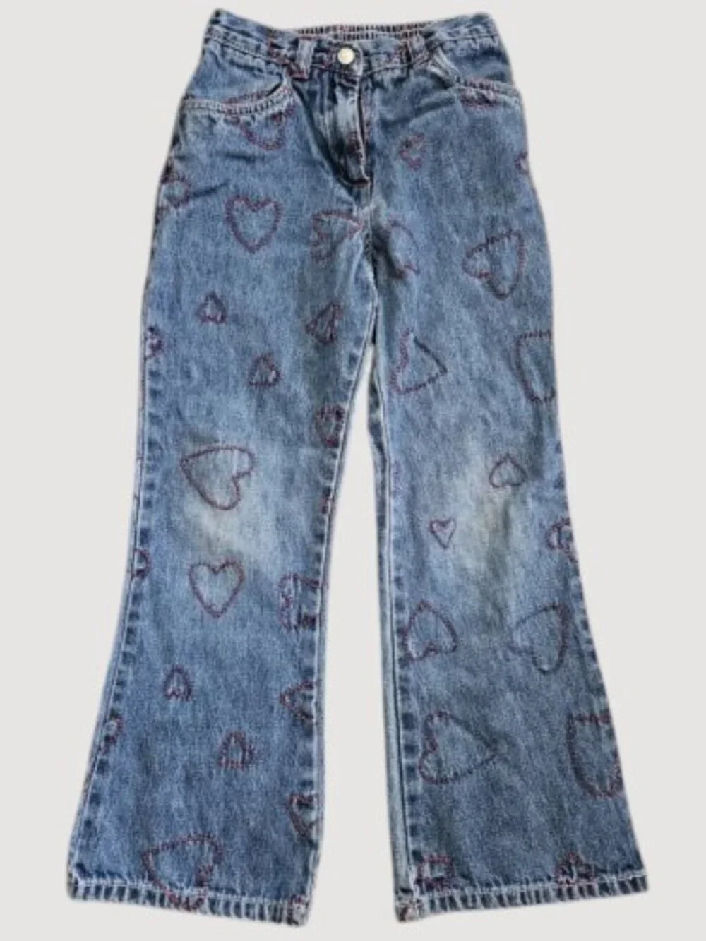 Vintage GYMBOREE Embroidered Hearts Flare Leg Denim Jeans Girls Size 7